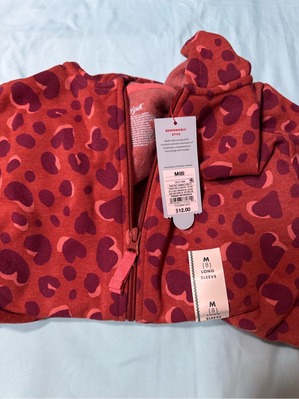 Cat & Jack Red and Dark Pink Heart Print Hooded Jacket